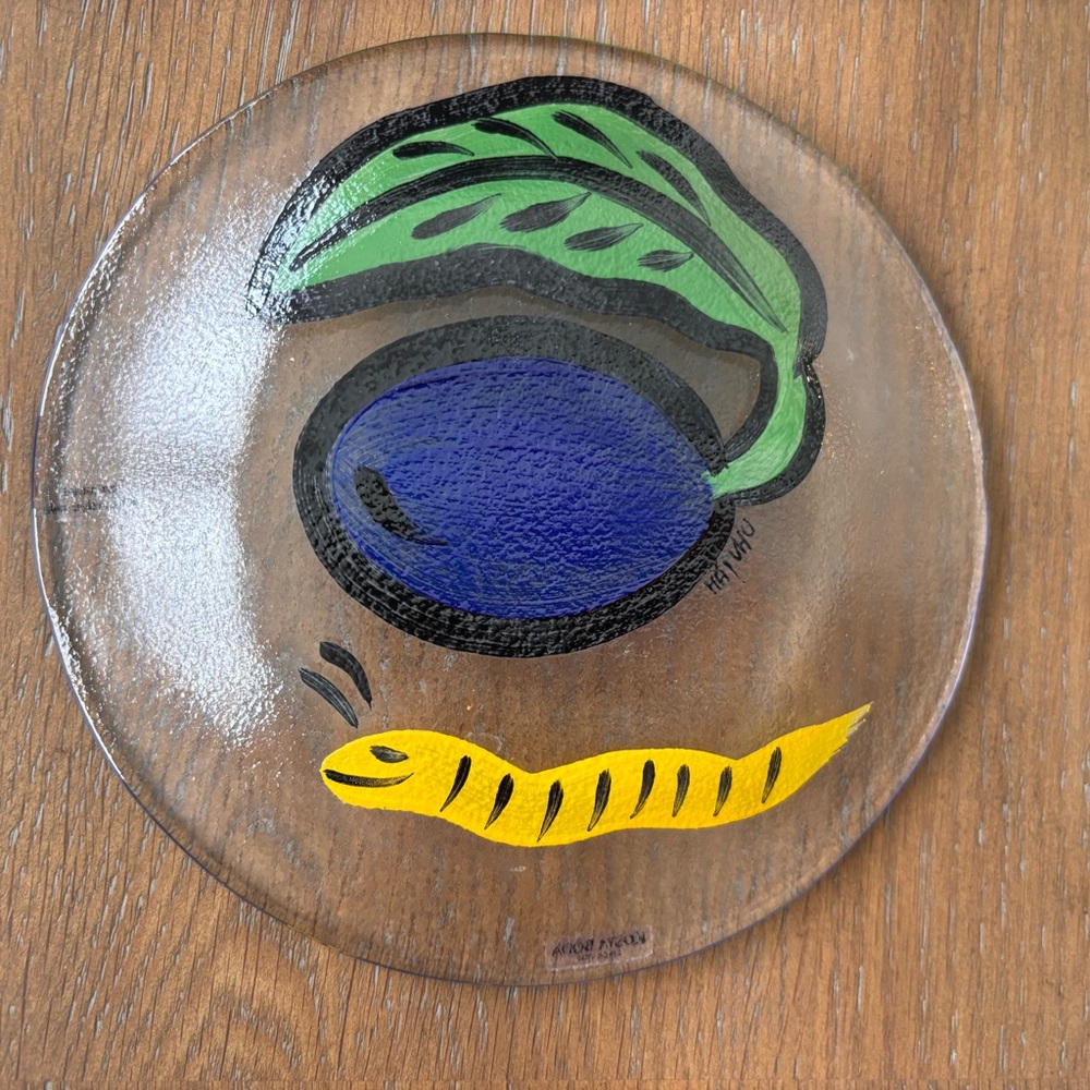 Ulrica Hydman-Vallien for Kosta Boda Hand painted Vintage Plate Fused Glass - Picture 2 of 5